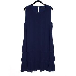 Lauren Ralph Lauren Crinkle Georgette Shift Dress in Lighthouse Navy